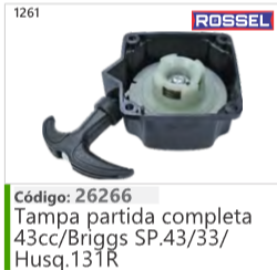 1261 Código 26266 Tampa partida completa A3cc/Briggs SP.43/33/ Husqvarna 131R ROSSEL