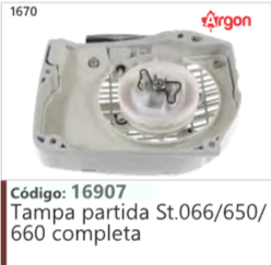 1670 Código 16907 Tampa partida Stihl 066/650/ 660 completa ARGON