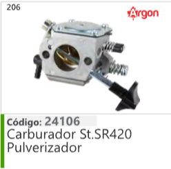 206 Código 24106 Carburador Stihl SR420 Pulverizador ARGON