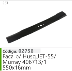 567 Código 02756 Faca p/ Husqvarna JET-55/ Murray 406713/1 550x16mm