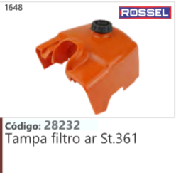 1648 Código 28232 Tampa filtro ar Stihl 361 ROSSEL
