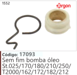1552 Código 17093 Sem fim bomba óleo Stihl 025/170/180/210/250/ T2000/162/172/182/212 ARGON