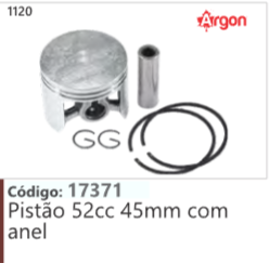 1120 Código 17371  Pistão 52cc 45mm com anel ARGON