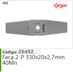 496 Código 26492 Faca 2-P 330x20x2,7mm 40Mn ARGON