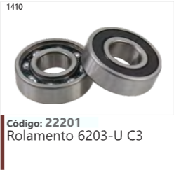 1410 Código 22201 Rolamento 6203-U C3
