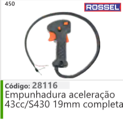450 Código 28116 Empunhadura aceleração 43cc/S430 19mm completa ROSSEL