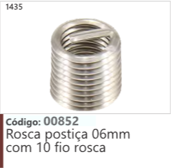 1435 Código 00852 Rosca postiça 06mm com 10 fio rosca