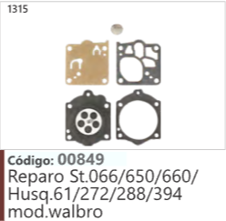 1314 Código 00849 Reparo Stihl .066/650/660/ Husq.61/272/288/394 mod.walbro