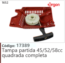 1652 Código 17389 Tampa partida 45/52/58cc quadrada completa ARGON