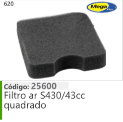 620 Código 25600 Filtro ar S430/43cc quadrado
