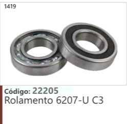 1419 Código 22205 Rolamento 6207-U C3