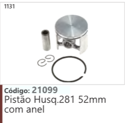 1131 Código 21099 Pistão Husqvarna 81 52mm com anel