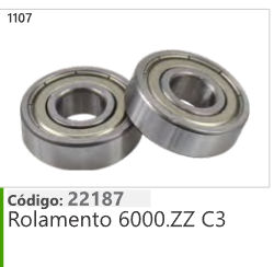 1107 Código 22187 Rolamento 6000.ZZ C3