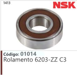 1413 Código 01014 Rolamento 6203-ZZ C3 NSK