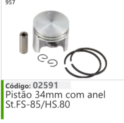 957 Código 02591 Pistão 34mm com anel Stihl.FS85/HS.80