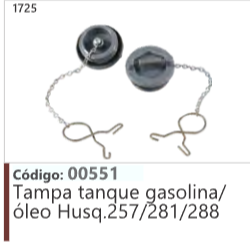 1725 Código 00551 Tampa tanque gasolina/ óleo Husqvarna 257/281/288
