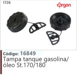 1726 Código 16849 Tampa tanque gasolina/ óleo Stihl 170/180 ARGON