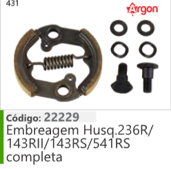 431 Código 22229 Embreagem Husqvarna 236R/ 143RII/T43RS/541RS completa ARGON