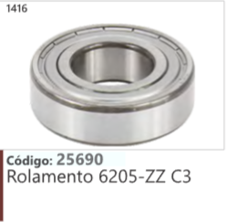 1416 Código 25690 Rolamento 6205-ZZ C3