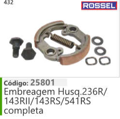 432 Código 25801 Embreagem Husqvarna 143RII/T43RS/541RS completa ROSSEL