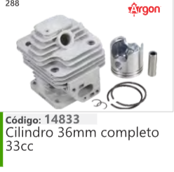 288 Código 14833 Cilindro 36mm completo 33cc ARGON