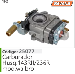 192 Código 25077 Carburador Husqvarna 143RI1/236R mod.walbro SAVANA