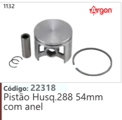 1132 Código 22318 Pistão Husqvarna 288 54mm com anel ARGON