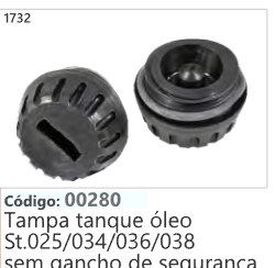 1732 Código 00280 Tampa tanque óleo Stihl 025/034/036/038 sem gancho de segurança