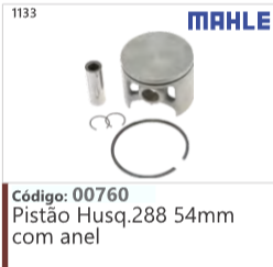 1133 Código 00760 Pistão Husqvarna 288 54mm com anel MAHLE
