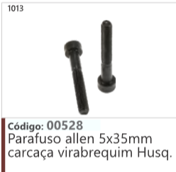 1013 Código 00528 Parafuso allen 5x35mm carcaça virabrequim Husqvarna