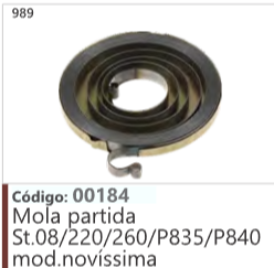 989 Código 00184 Mola partida Stihl 08/220/260/P835/P840 mod.novissima