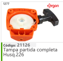 1277 Código 21126 Tampa partida completa Husqvarna 226 ARGON