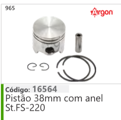 965 Código 16564 Pistão 38mm com anel Stihl FS220 ARGON
