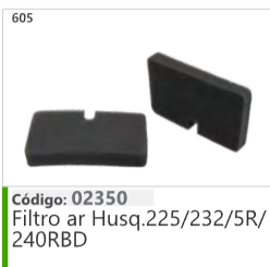 605 Código 02350 Filtro ar Husqvarna 225/232/5R/ 240RBD