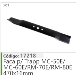 581 Código 17218 Faca p/ Trapp MC-50E/ MC-GOE/RM-70E/RM-80E A70x16mm