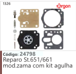 1326 Código 24798 Reparo Stihl 651/661 mod.zama com kit agulha ARGON