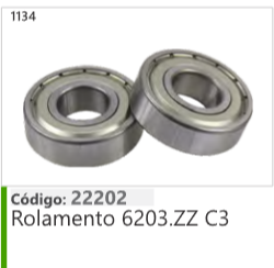 1134 Código 22202 Rolamento 6203.2Z C3