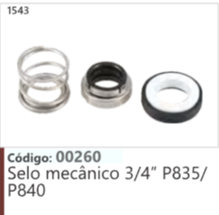 1543 Código 00260 Selo mecânico 3/4" P835/ P840