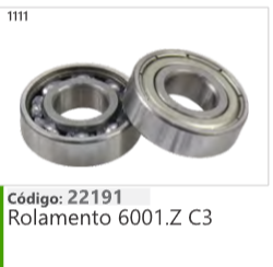1111 Código 22191 Rolamento 6001.Z C3