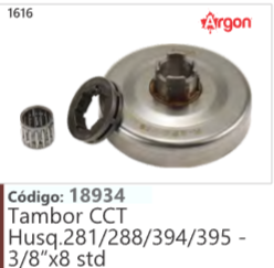 1616 Código 18934 Tambor CCT Husqvarna 281/288/394/395 - 3/8"x8 std ARGON