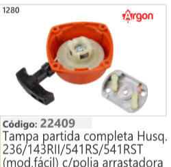 1280 Código 22409 Tampa partida completa Husqvarna 236/143RII/541RS/541RST (mod facil) c/polia arrastadora ARGON