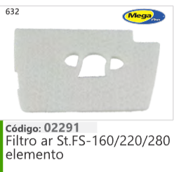 632 Código 02291 Filtro ar Stihl FS160/220/280 elemento