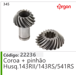 345 Código 22236 Coroa + pinhão Husqvarna143RII/143RS/541RS ARGON