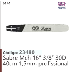 1474 Código 23480 Sabre Mch 16" 3/8" 30D 40cm 1,5mm profissional ALFAEME