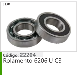 1138 Código 22204 Rolamento 6206.U C3