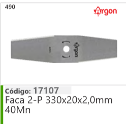 490 Código 17107 Faca 2-P 330x20x2,0mm 40Mn ARGON