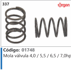 337 Código 01748 Mola válvula 4,0/5,5/6,5 / 7,0hp ARGON