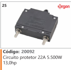 25 Código 20092 Circuito protetor 22A 5.500W 13,0hp ARGON