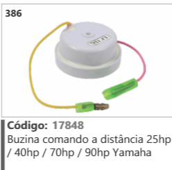 386 Código 17848 Buzina comando a distancia 25hp / 40hp / 70hp / 90hp Yamaha
