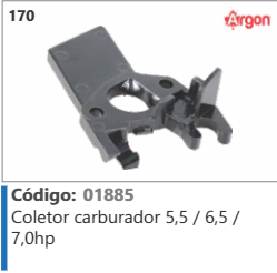 170 Código 01885 Coletor carburador 5,5 / 6,5 / 7,0hp ARGON